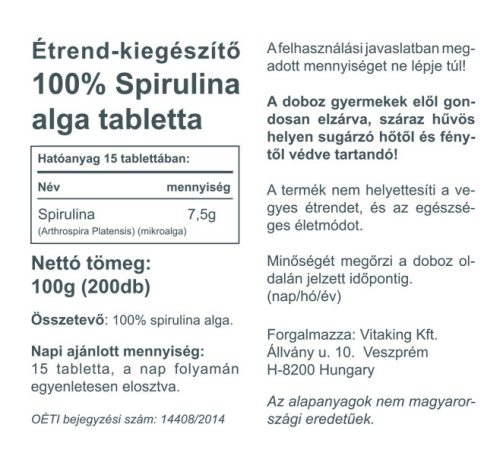 Vitaking SPIRULINA ALGA TABLETTA 200 db