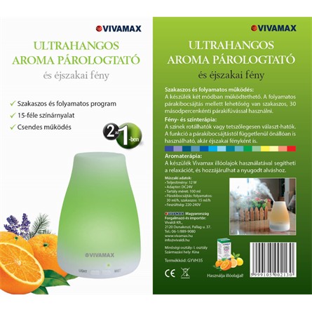 Vivamax ultrahangos illóolaj párologtató és éjszakai fény