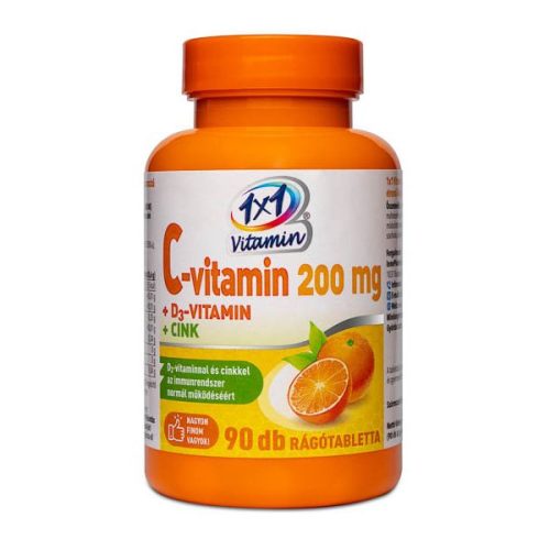 1x1 Vitamin C-vitamin 200 mg  D3-vitamin  Cink narancsízű rágótabletta 90 db