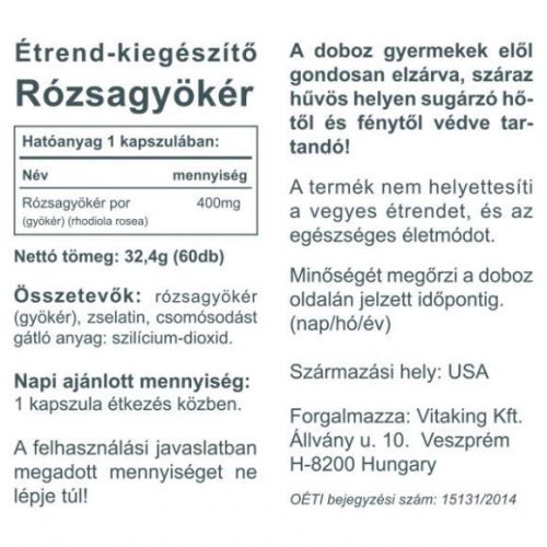 Vitaking ARANYGYÖKÉR (Rhodiola Rosea) 60 db 400 mg