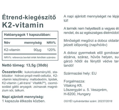Vitaking K2-VITAMIN 30 db