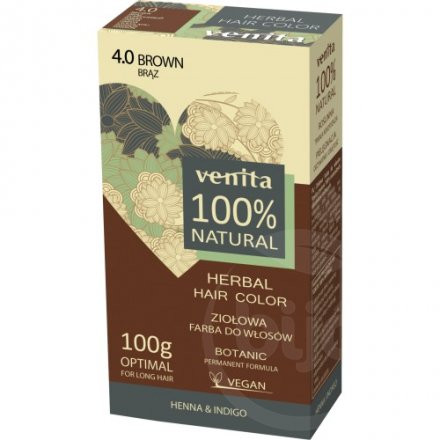 Venita 100% natural gyógynövényes hajfesték 4.0 barna 100 g