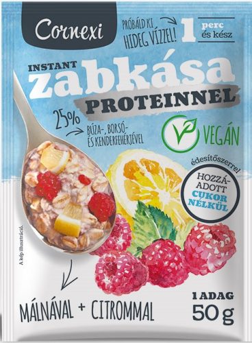 Cornexi málnás-citromos protein zabkása édesítőszerrel, vegán 50g