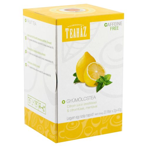 Teaház gyümölcstea citrom juice ízesítéssel citromfűvel, mentával 20x2g 40 g