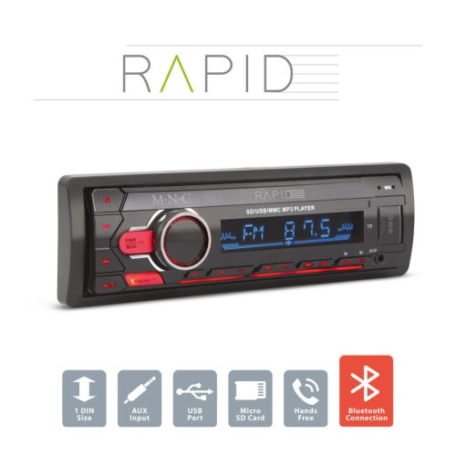 Fejegység "Rapid" - 1 DIN - 4 x 50 W - BT - MP3 - AUX - SD - USB