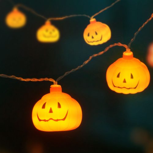 Halloween-i LED-es fényfüzér - tök - 12 LED - 2 x AA - 1,65 m